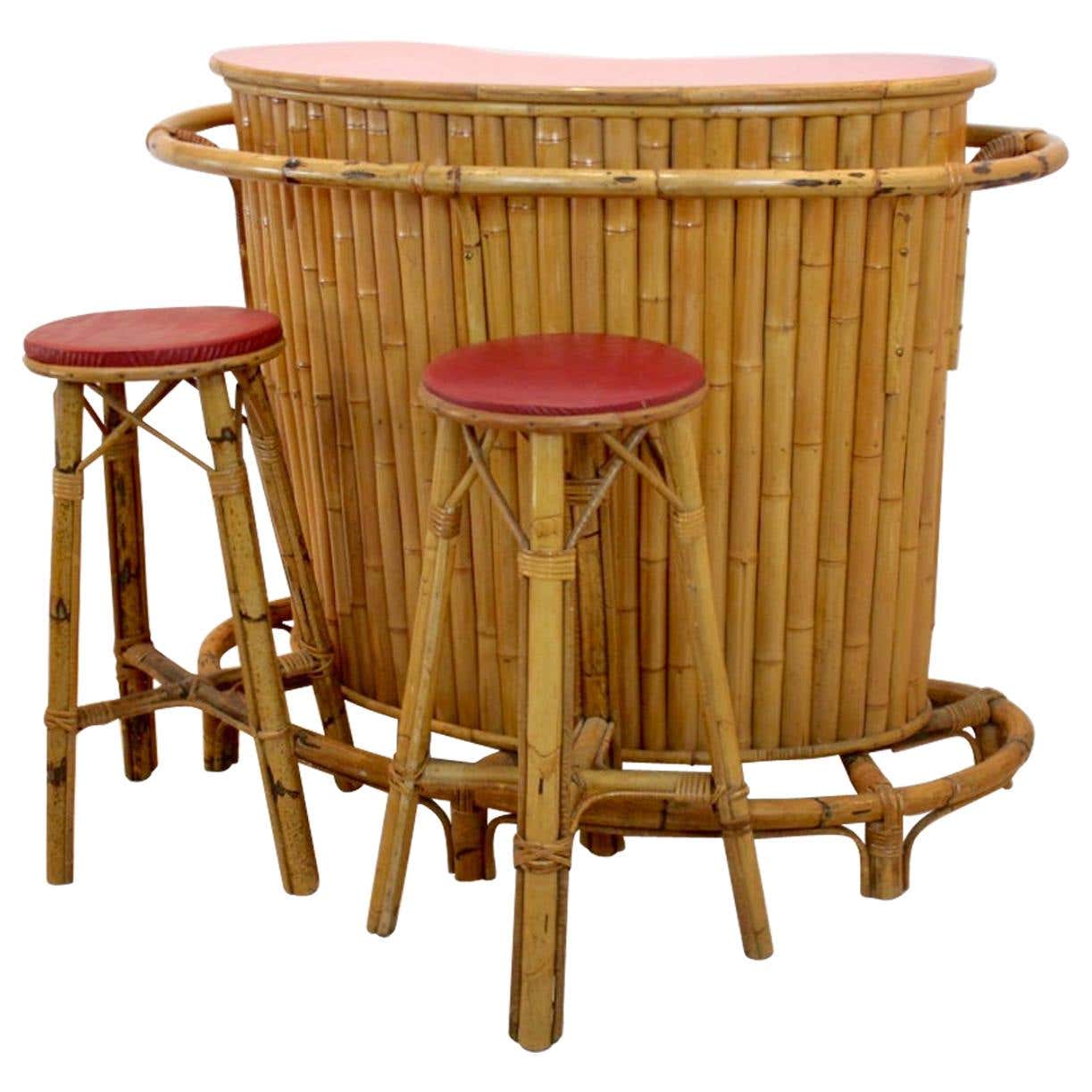 Chic and Versatile French Midcentury Rattan and Bamboo Tiki Bar with ...