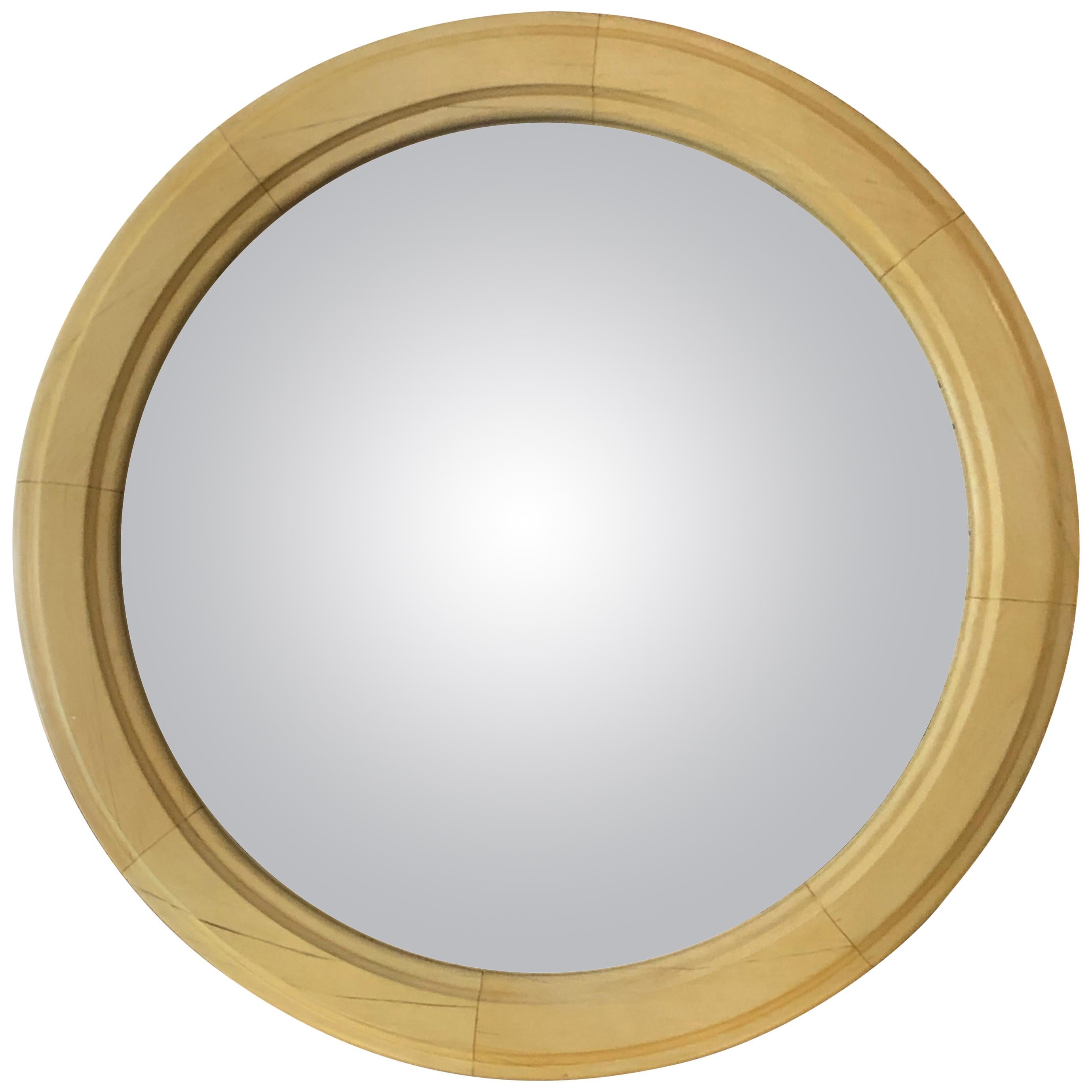 19th Century Parisian Painted Faux Ivory Convex Ghosted Aged Bullseye Mirror 