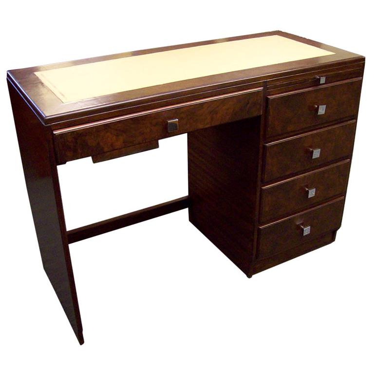 Chic Antique English Mahogany Leather-Topped Midcentury Desk