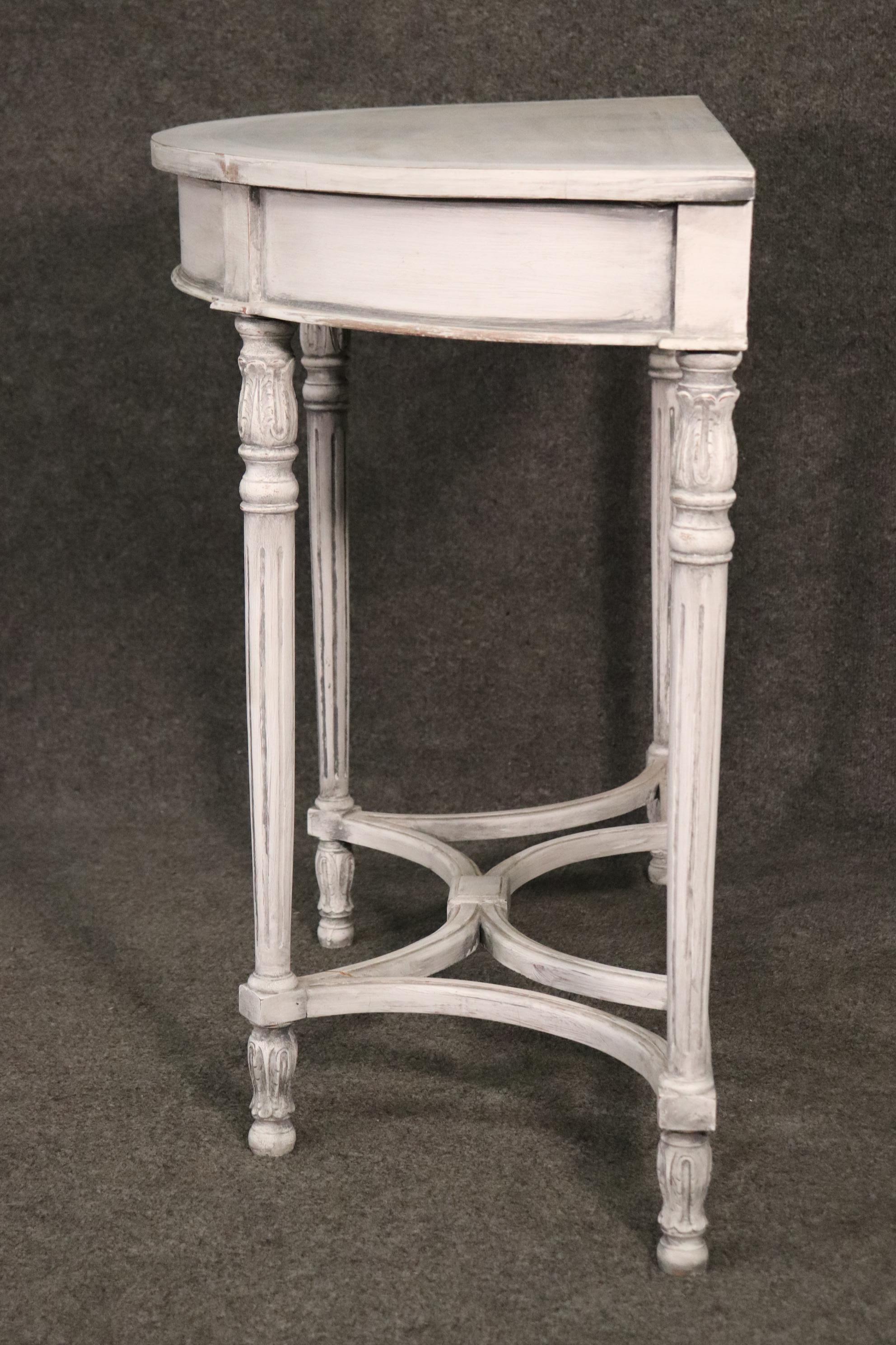 European Chic Antique White Painted Demilune French Louis XVI Console Table For Sale