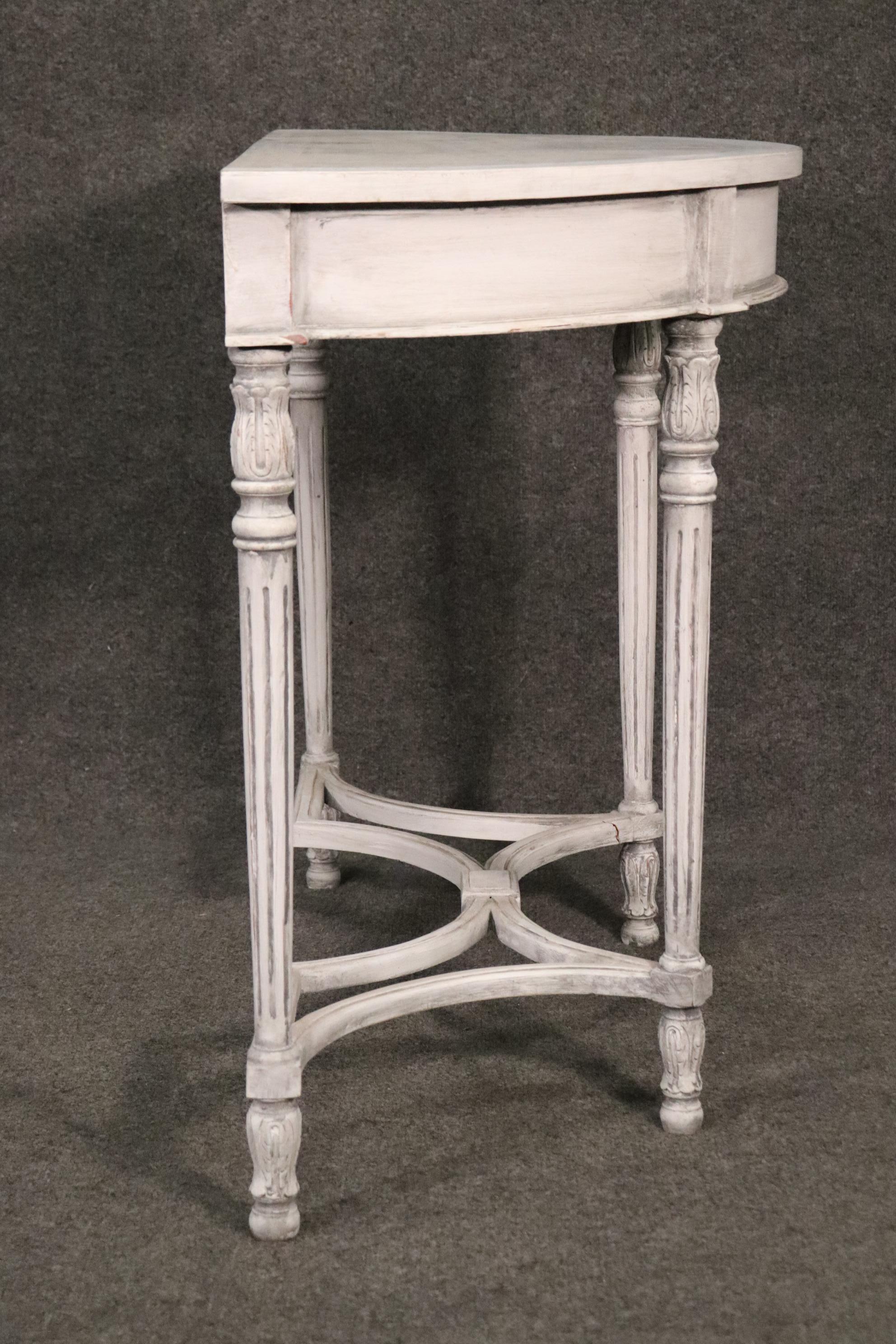 Mid-20th Century Chic Antique White Painted Demilune French Louis XVI Console Table For Sale