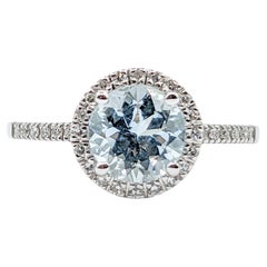 Chic Aquamarine & Diamond Halo Ring in White Gold