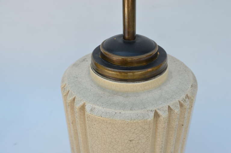 Bronze Chic Art Deco Crackled Cream Ceramic Lamp by Robert T. Lallemant