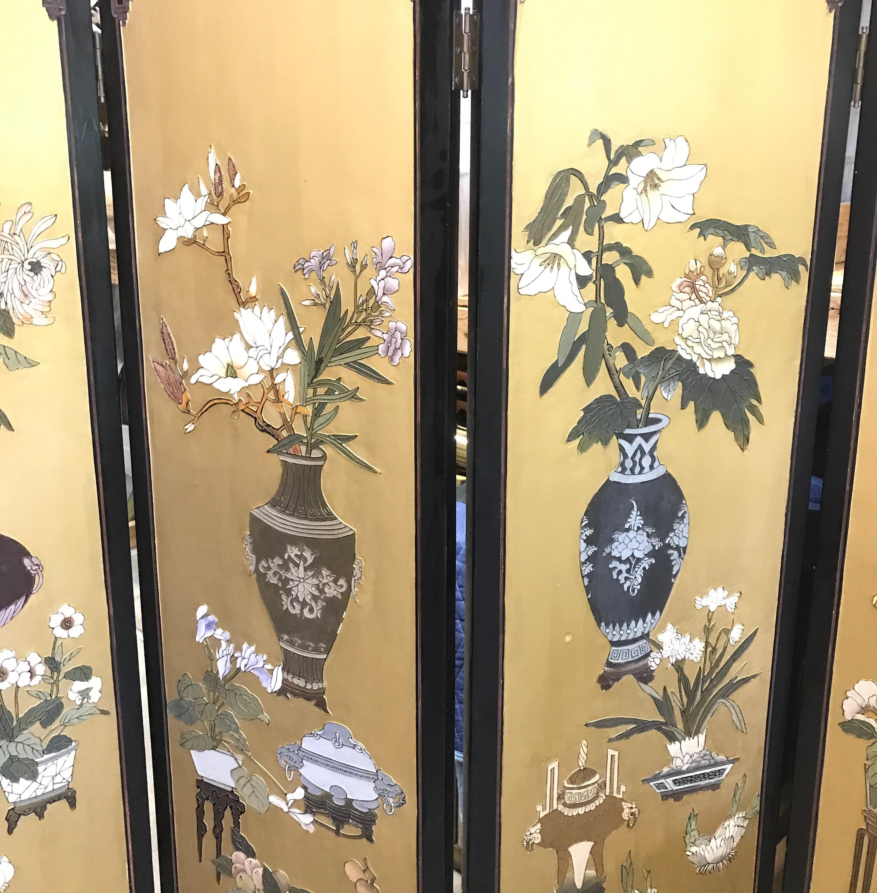 20th Century Chic Art Deco, Gilt and Lacquered Chinese Coromandel Screen
