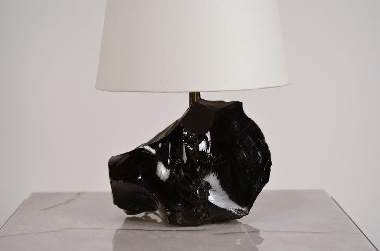 Chic Art Deco Obsidienne or Obsidian Stone Lamp with Parchment Shade In Excellent Condition In Los Angeles, CA