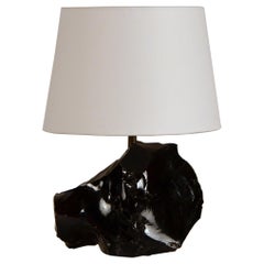 Chic Art Deco Obsidienne or Obsidian Stone Lamp with Parchment Shade