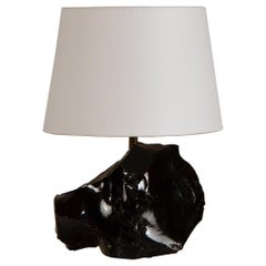 Schicke Art Deco Obsidienne oder Obsidiansteinlampe mit Pergamentschirm