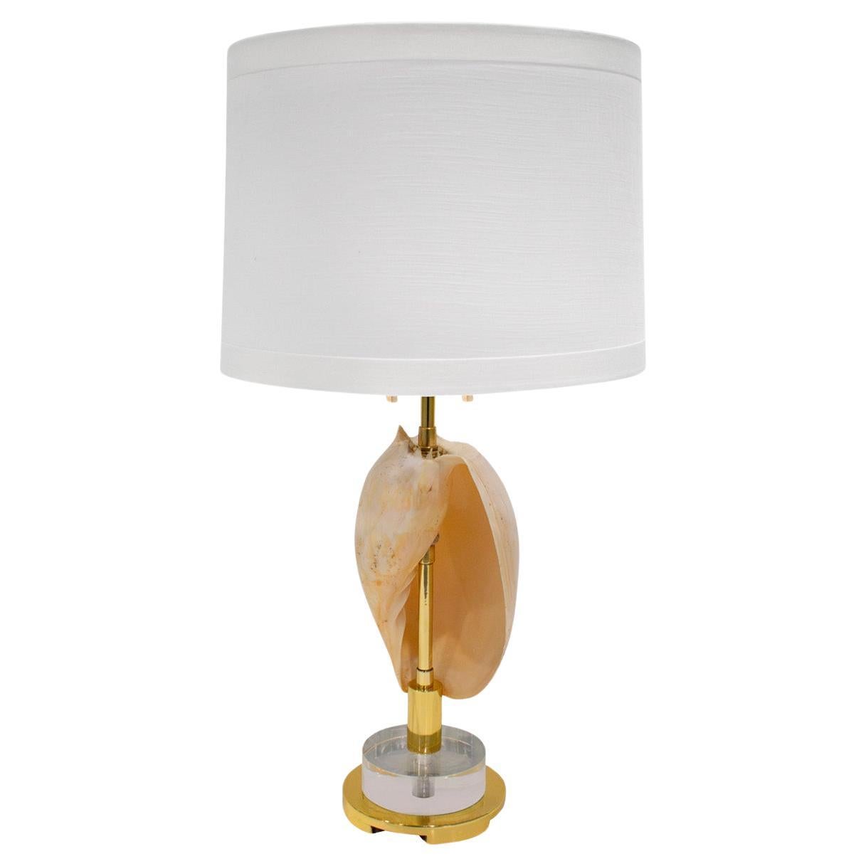Chic, handwerklich montierte Muschel-Tischlampe mit Lucite-Sockel, 1970er Jahre im Angebot