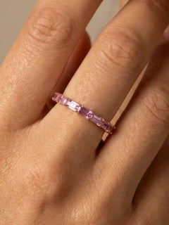 Bague en or 14K (18K sur mesure) Chic Baguette Saphir Rose