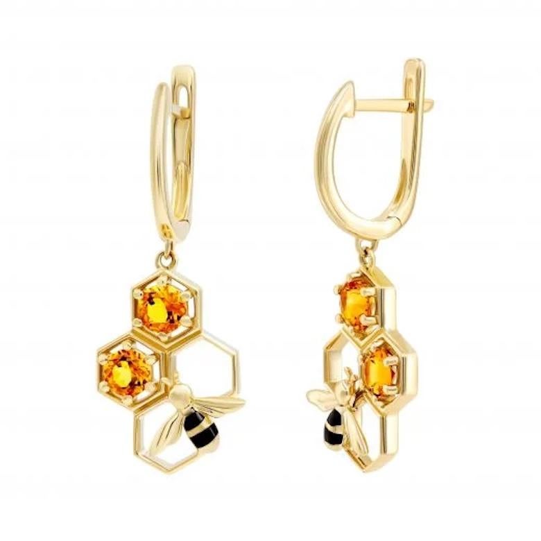 Women's Chic BEE Lever-Back Earrings Citrine Yellow Gold for Her For Sale