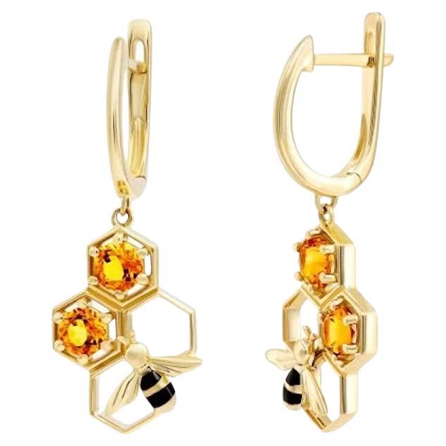 Chic BEE Lever-Back Earrings Citrine Yellow Gold for Her For Sale