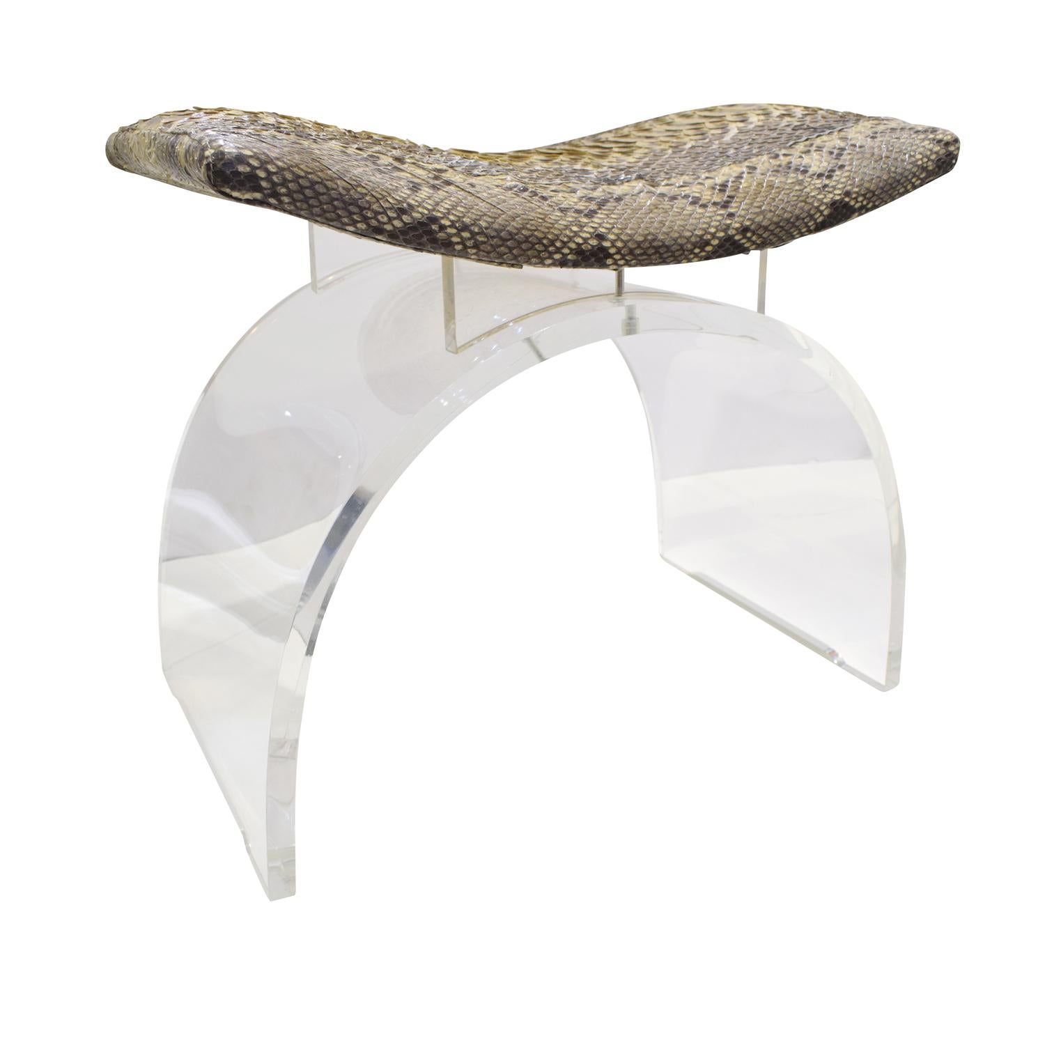 American Chic Bench in Lucite with Python Seat, 1970s