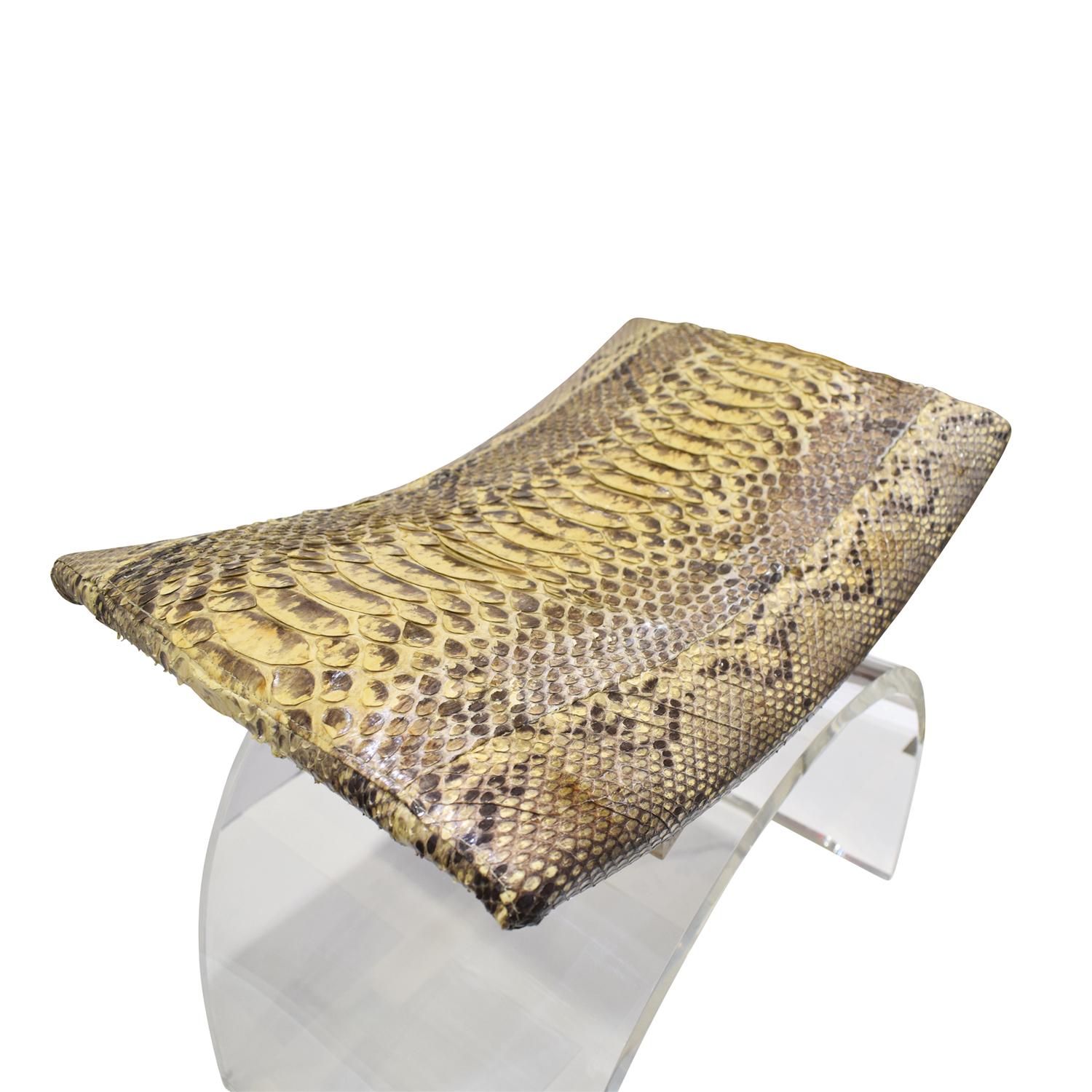 Hand-Crafted Chic Bench in Lucite with Python Seat, 1970s