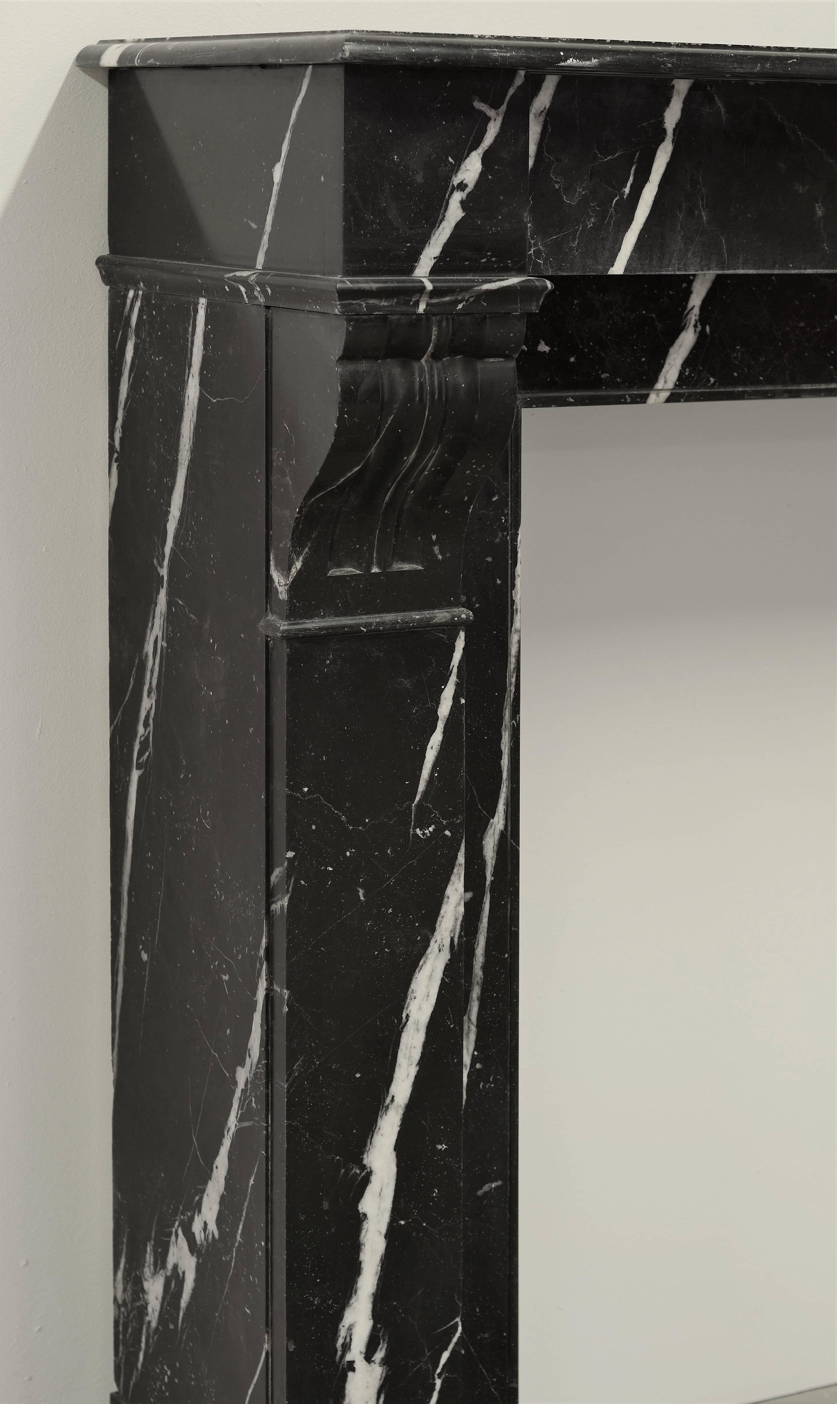 French Chic Black and White Marble Fireplace Mantel