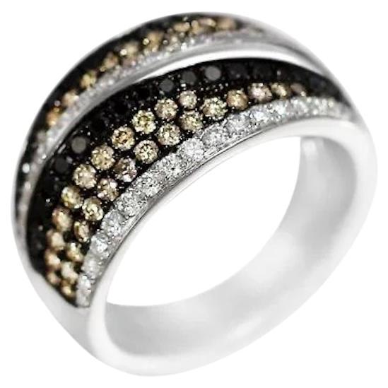 Chic Black Cognac Diamond White 14k Gold Ring for Her For Sale