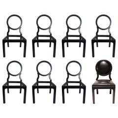 Chic Black Lacquered 1980s Dining Chairs, Set of Eight