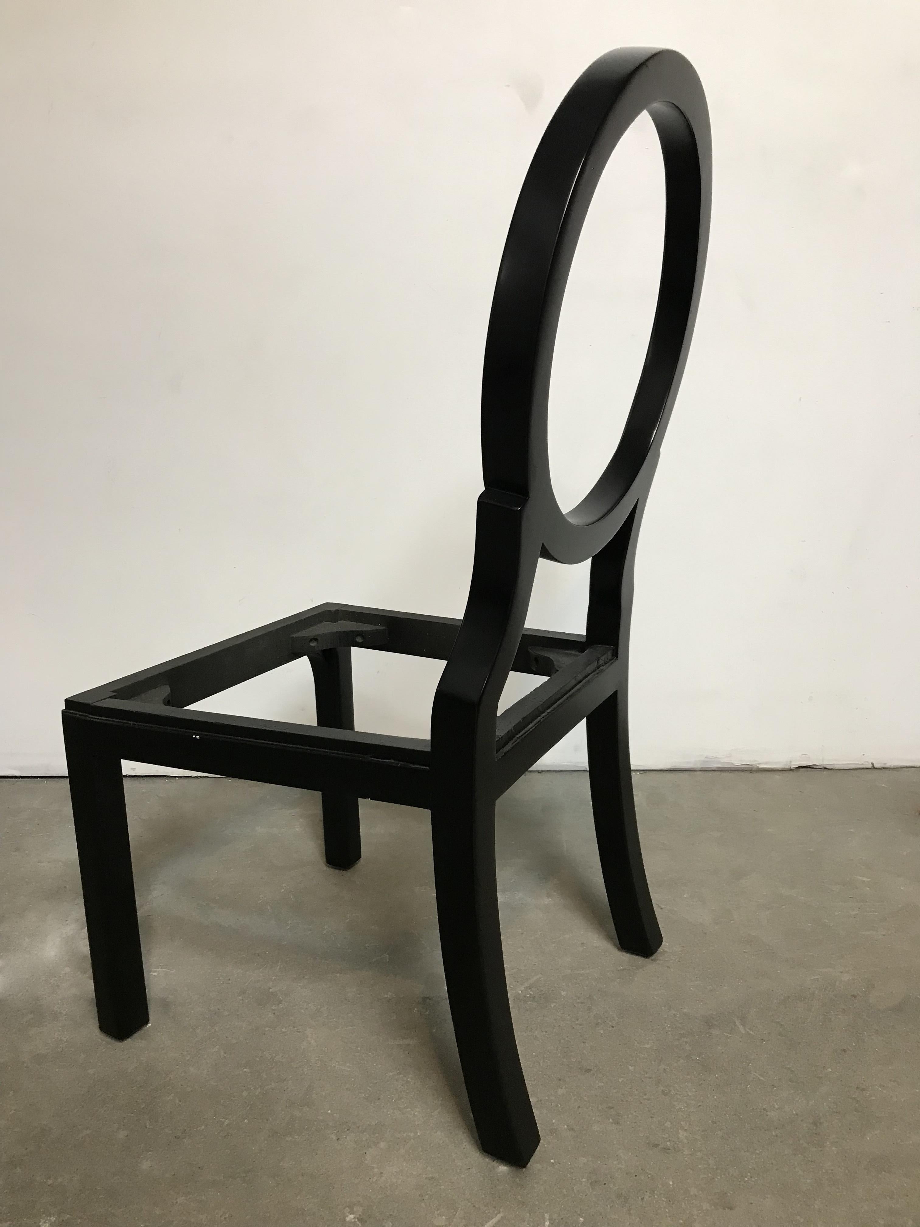 Post-Modern Chic Black Lacquered 1980s Dining Chairs, Set of Eight