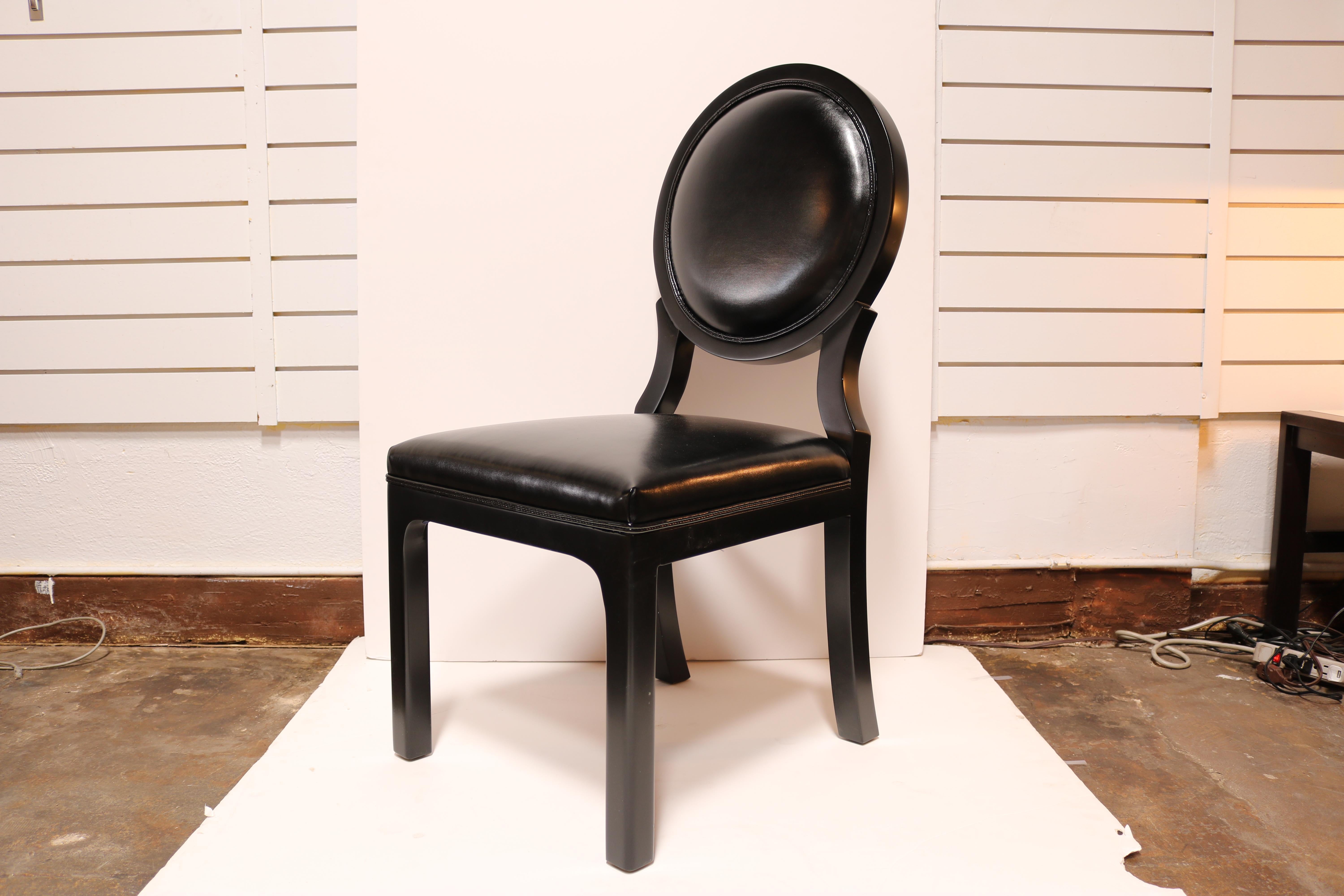 American Chic Black Lacquered 1980s Dining Chairs, Set of Eight