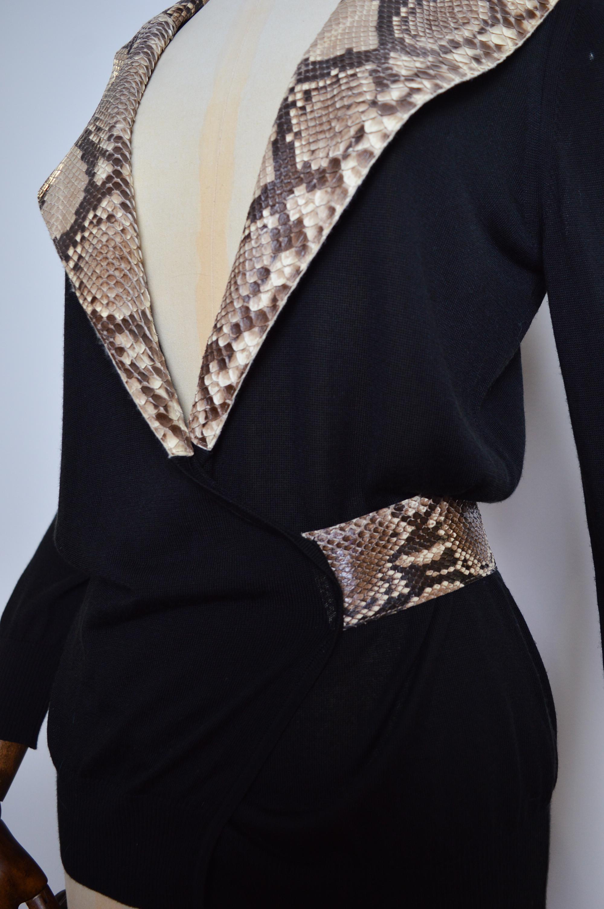 Women's Chic Black Python Dolce & Gabbana Wrap around Knit Cardigan Sweater For Sale