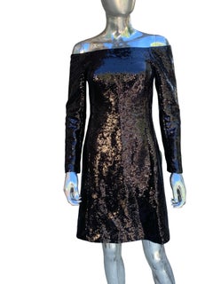 Chic Black Sequin Off-Shoulder Cocktail Dress by KaufmanFranco, USA Size 4