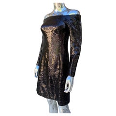 Chic Black Sequin Off-Shoulder Cocktail Dress by KaufmanFranco, USA Size 4
