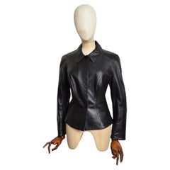 Giacca sartoriale nera Chic Thierry Mugler 2000 in pelle d'agnello a scatola