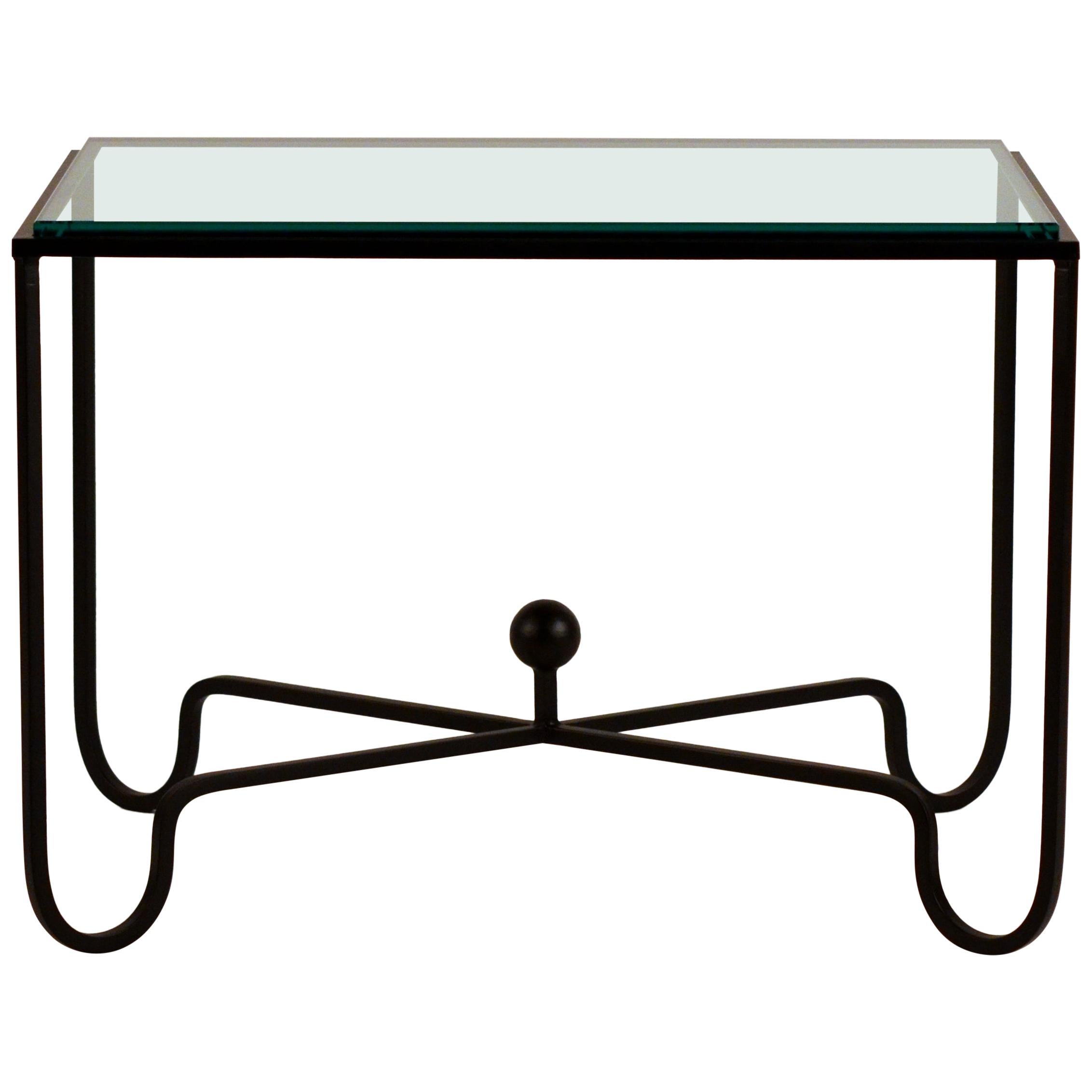 Chic Blackened Steel and Glass 'Entretoise' Side Table by Design Frères For Sale