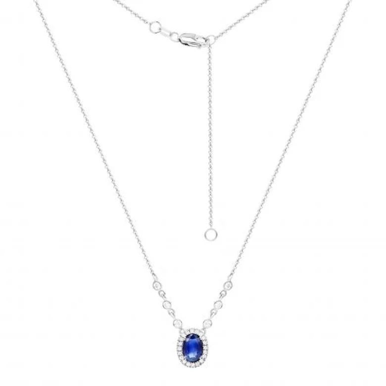 Modern Chic Blue Sapphire Diamond White 14K Gold Necklace for Her For Sale