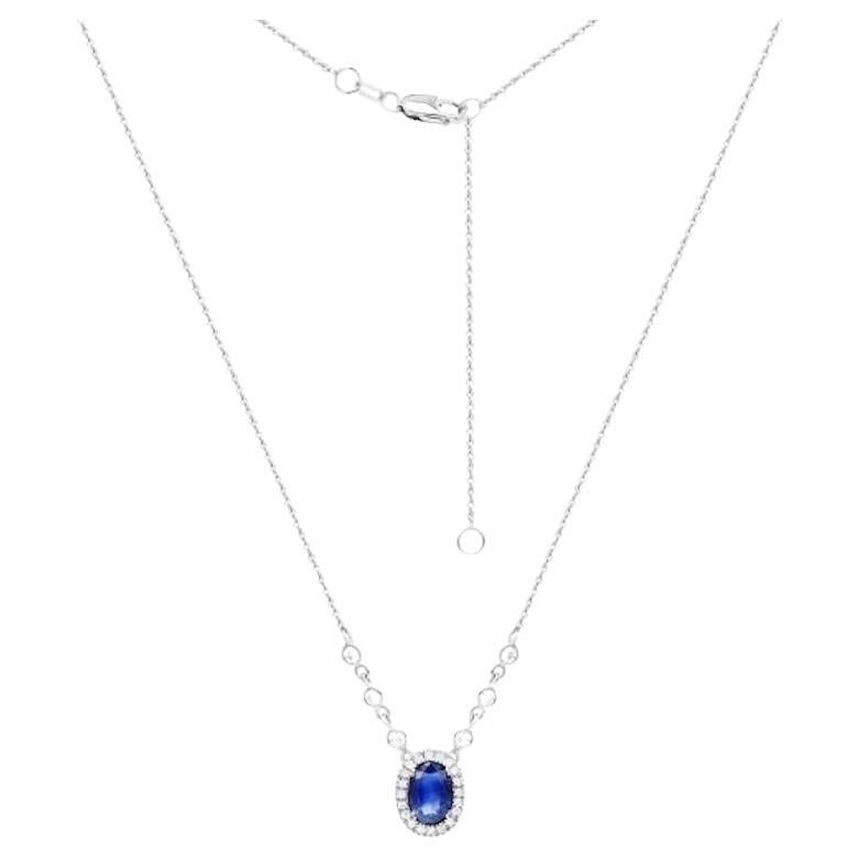 Chic Blue Sapphire Diamond White 14K Gold Necklace for Her For Sale