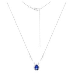 Chic Blue Sapphire Diamond White 14K Gold Necklace for Her