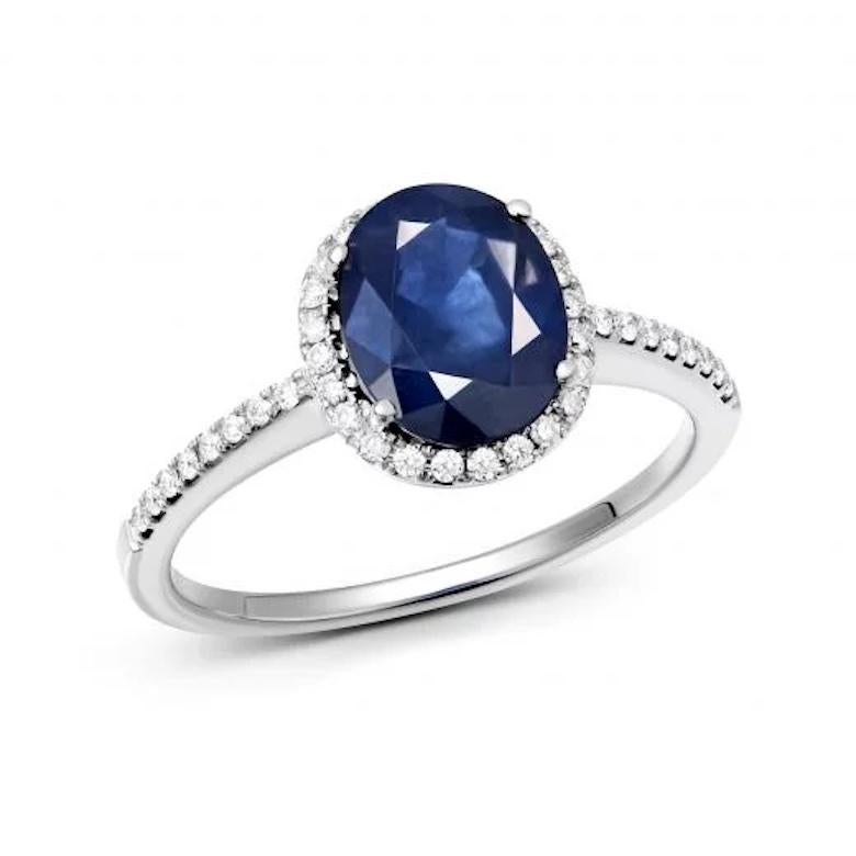 Modern Chic Blue Sapphire Diamond White 14K Gold Ring for Her For Sale