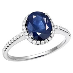 Chic Blue Sapphire Diamond White 14K Gold Ring for Her