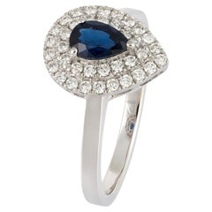 Chic Blue Sapphire White 18K Gold White Diamond Ring for Her