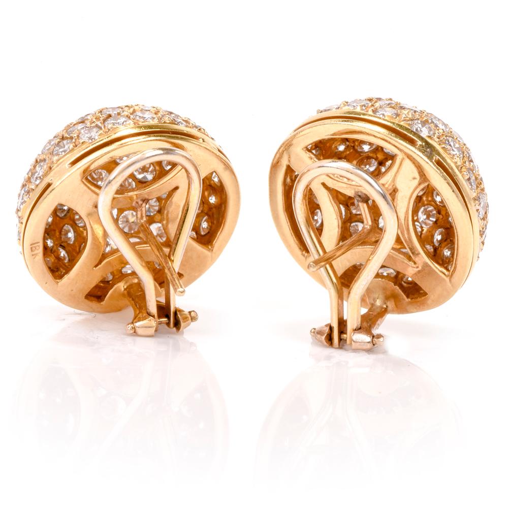 Women's Chic Bombe Diamond Clip-On 18 Karat Gold Dome Earrings For Sale