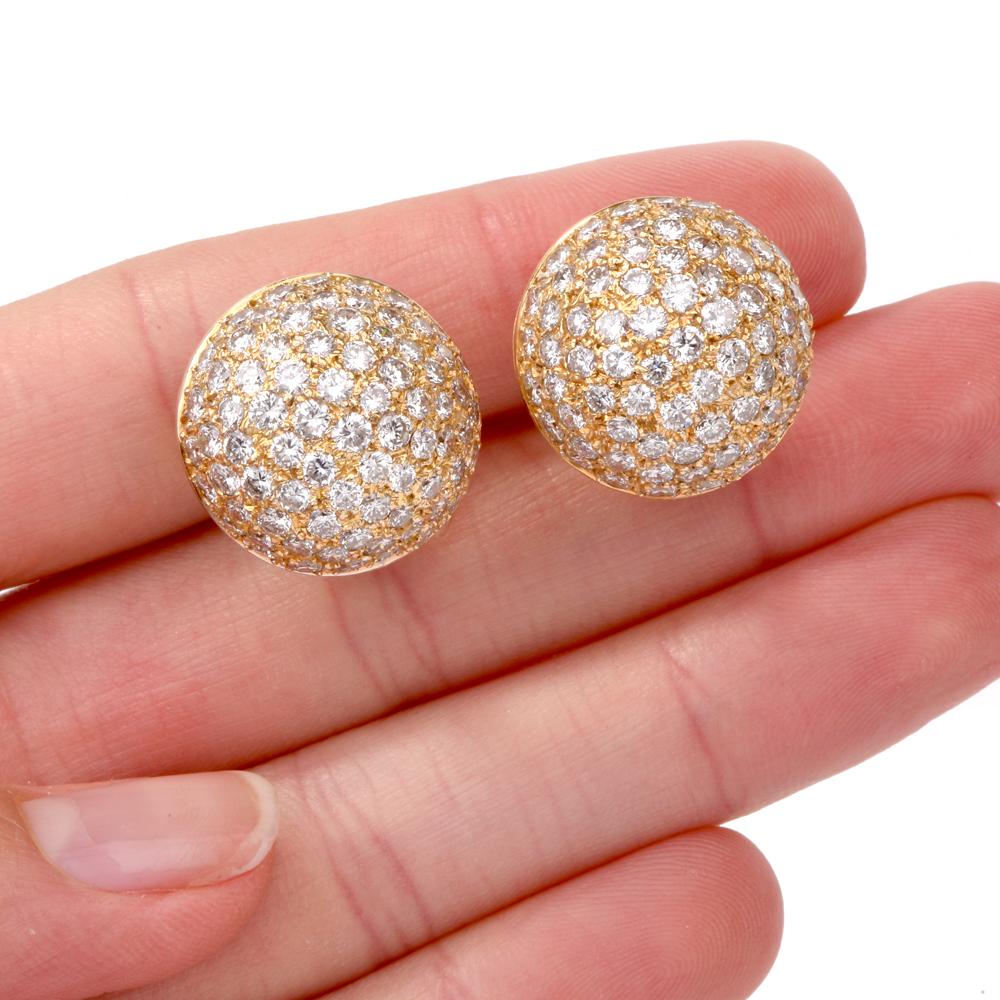 Chic Bombe Diamond Clip-On 18 Karat Gold Dome Earrings For Sale 1