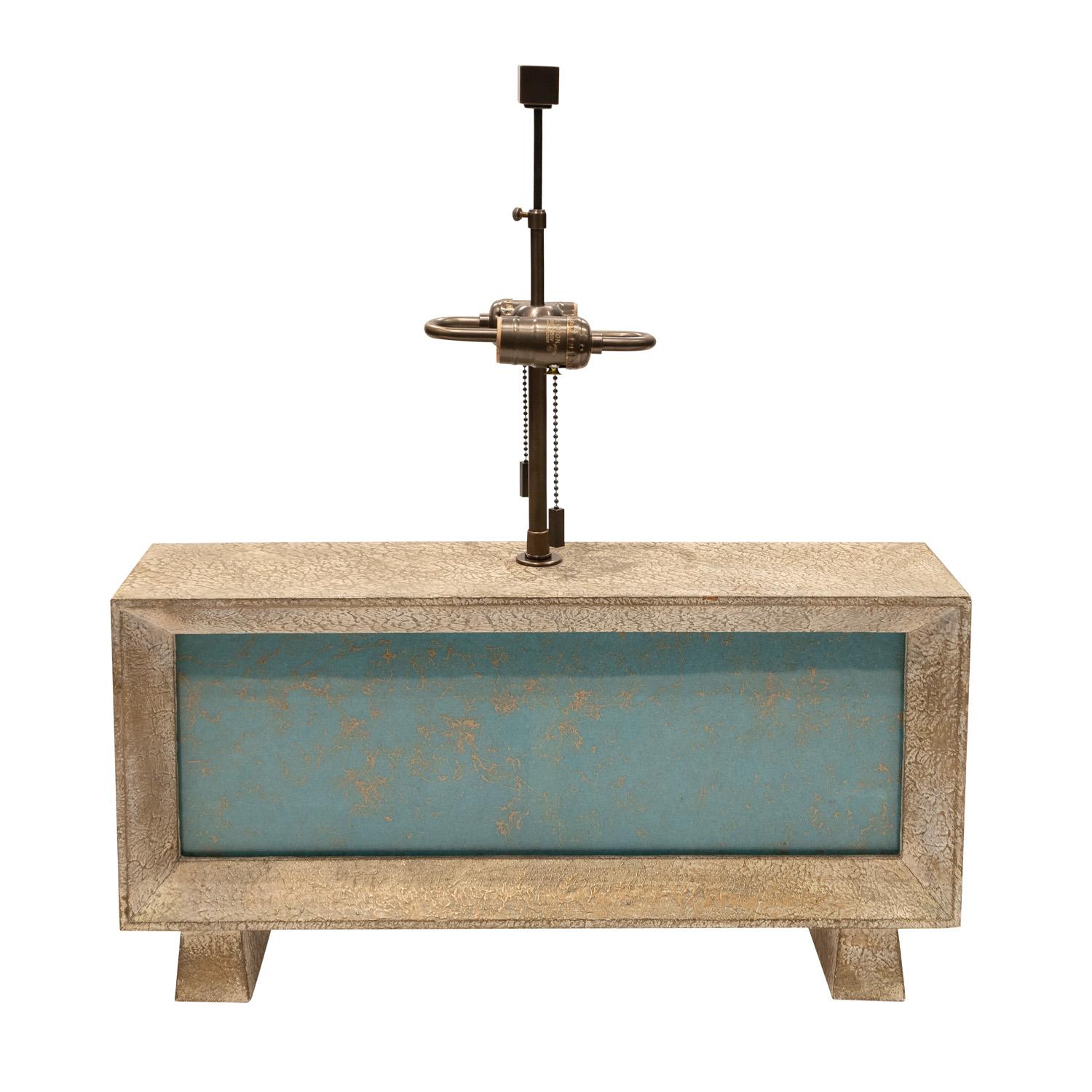 American Chic Boxy Table Lamp in Textured Resin with Illuminating Front Panel 1940s For Sale