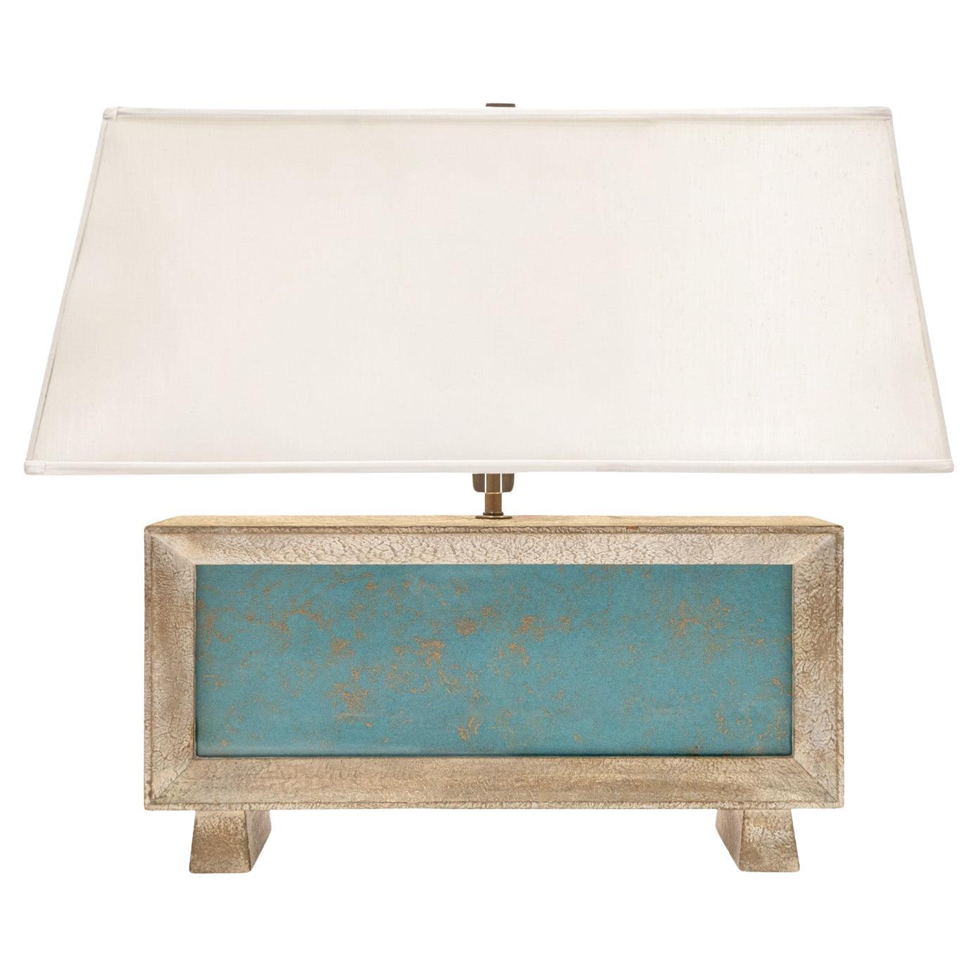 Chic Boxy Table Lamp in Textured Resin with Illuminating Front Panel 1940s For Sale