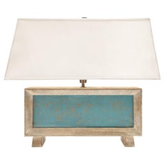 Chic Boxy Table Lamp in Textured Resin with Illuminating Front Panel 1940s