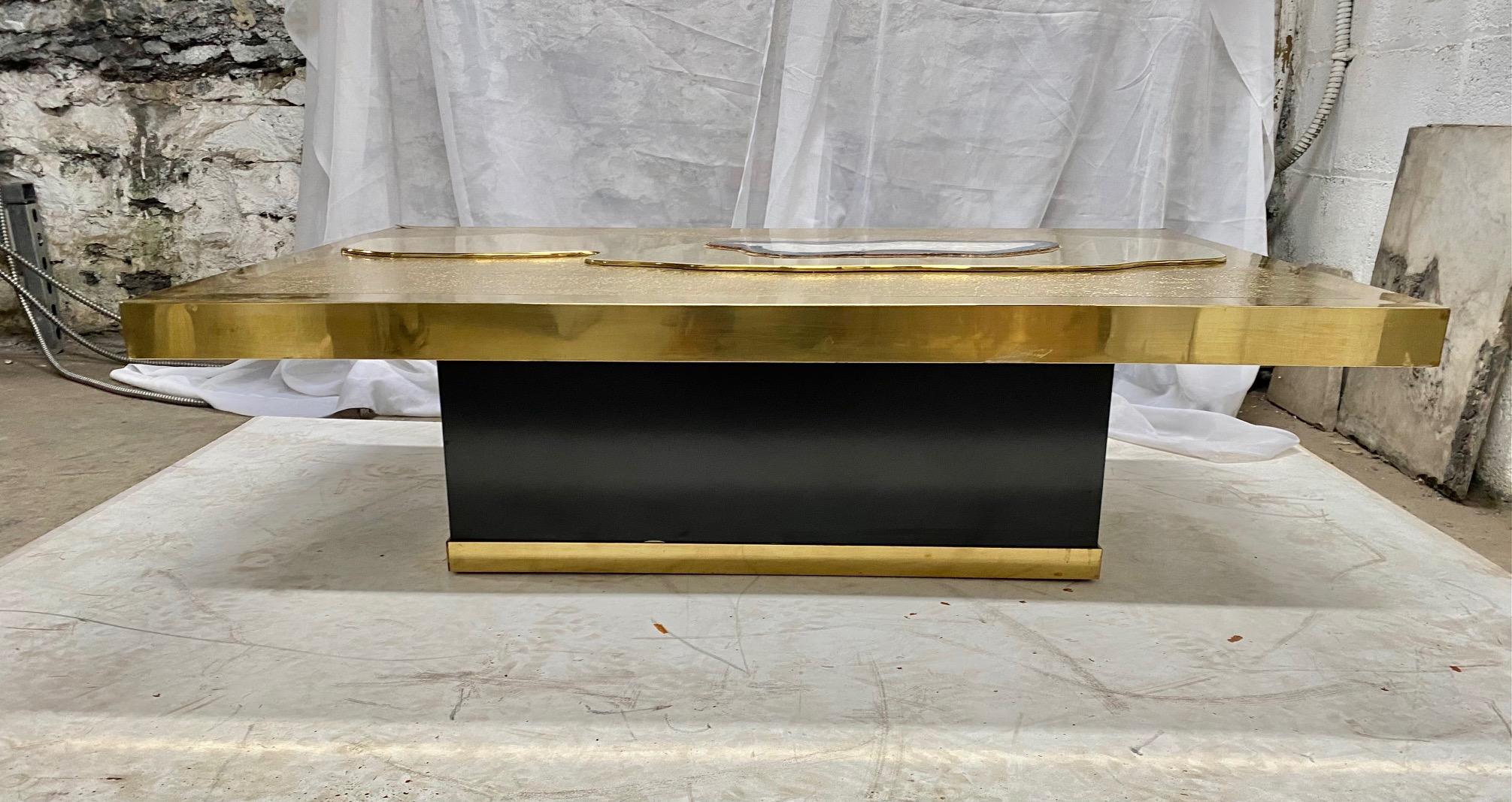Chic Brass Acid Etched Coffee Table by George Mathias For Sale 8