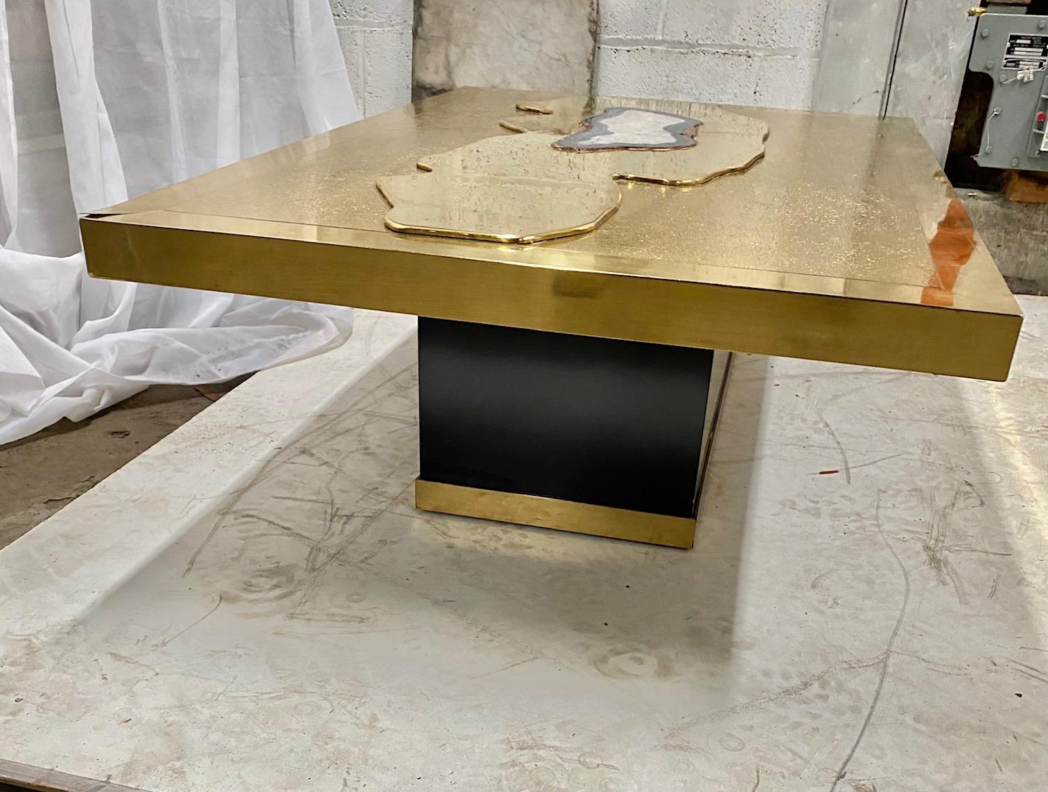 Chic Brass Acid Etched Coffee Table by George Mathias For Sale 10