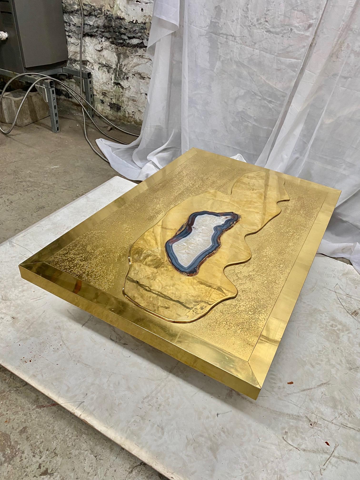 Chic Brass Acid Etched Coffee Table by George Mathias In Good Condition For Sale In Montreal, QC