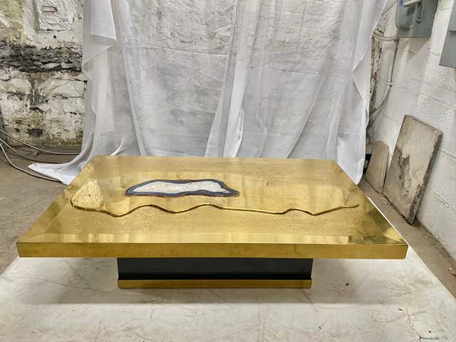 Signed George Mathias Etched Bronze and Agate Coffee Table at 1stDibs
