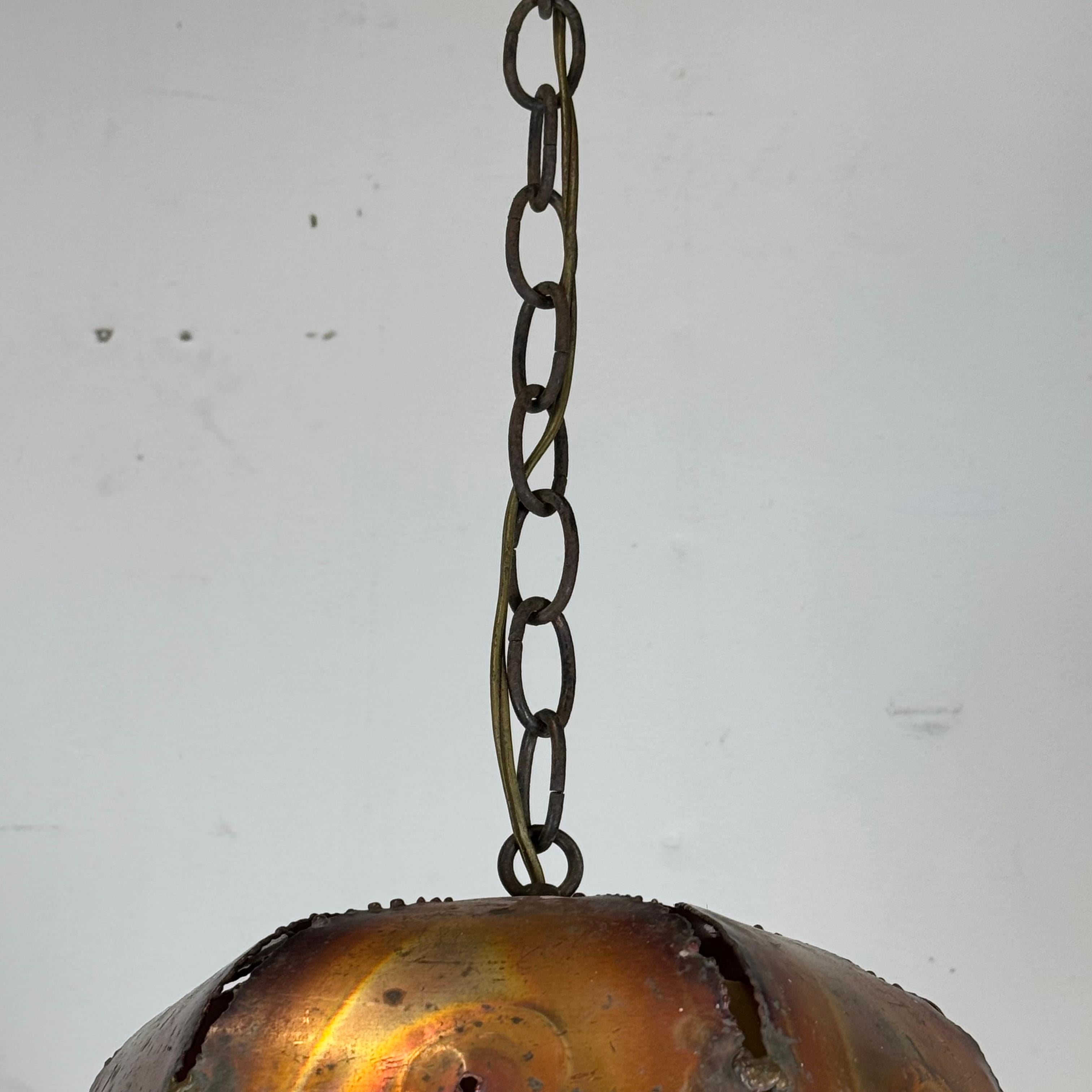 Ottone Lampada a sospensione brutalista in ottone e rame placcato in vendita