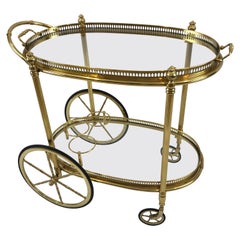 Chic Brass and Glass Oval Bar Cart with Removeable Tray