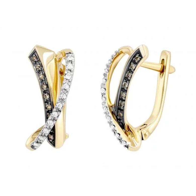 Modern Chic Brown Diamond Yellow 14K Gold  Earrings for Her For Sale