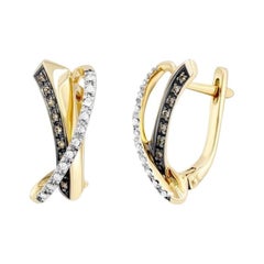 Chic Brown Diamond Yellow 14K Gold  Boucles d'oreilles pour elle