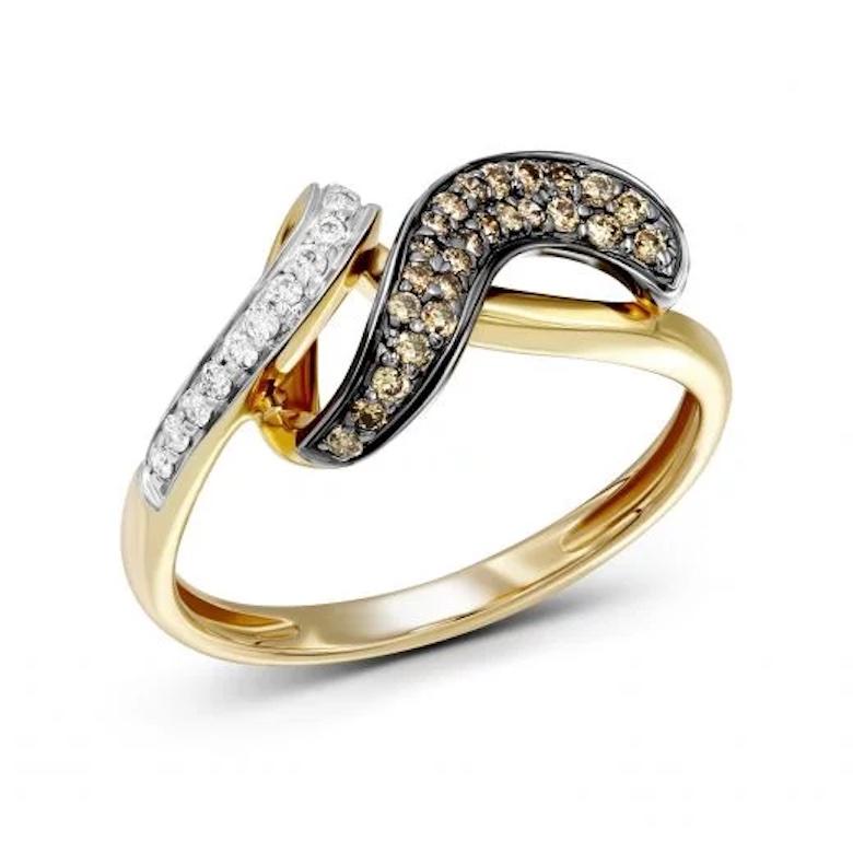 Moderne Chic Brown Diamond Yellow 14K Gold  Bague pour elle en vente