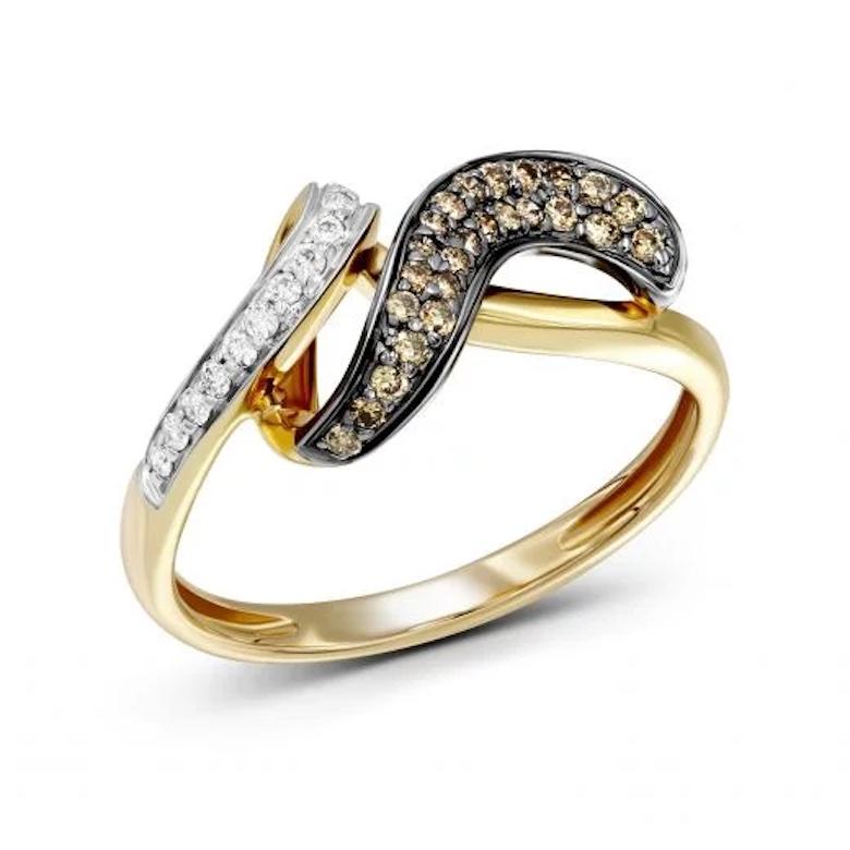 Modern Chic Brown Diamond Yellow 14K Gold  Ring for Her For Sale