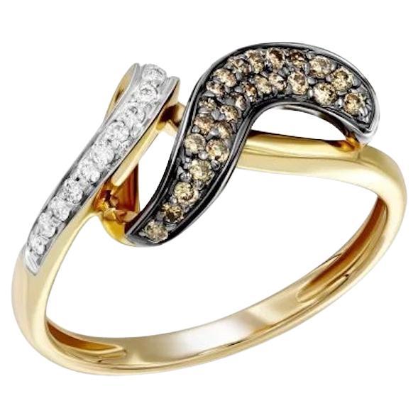 Chic Brown Diamond Yellow 14K Gold  Ring for Her For Sale