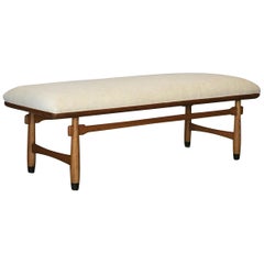 Chic Carved Walnut Bench in the Style of Sergio Rodrigues